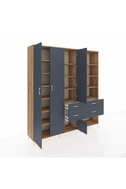 Hyperion Dolap 14 Raflı 4 Çekmeceli 4 Kapaklı 220x44x243 Çam-Antrasit/Antrasit