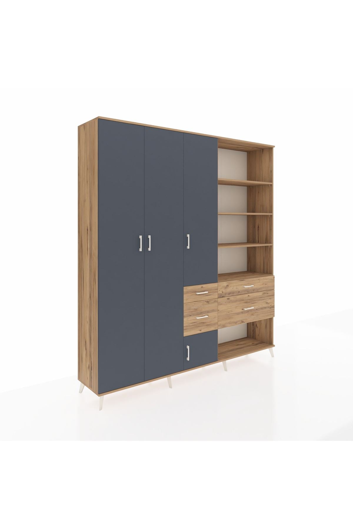 Hyperion Dolap 14 Raflı 4 Çekmeceli 4 Kapaklı 220x44x243 Çam-Antrasit/Çam