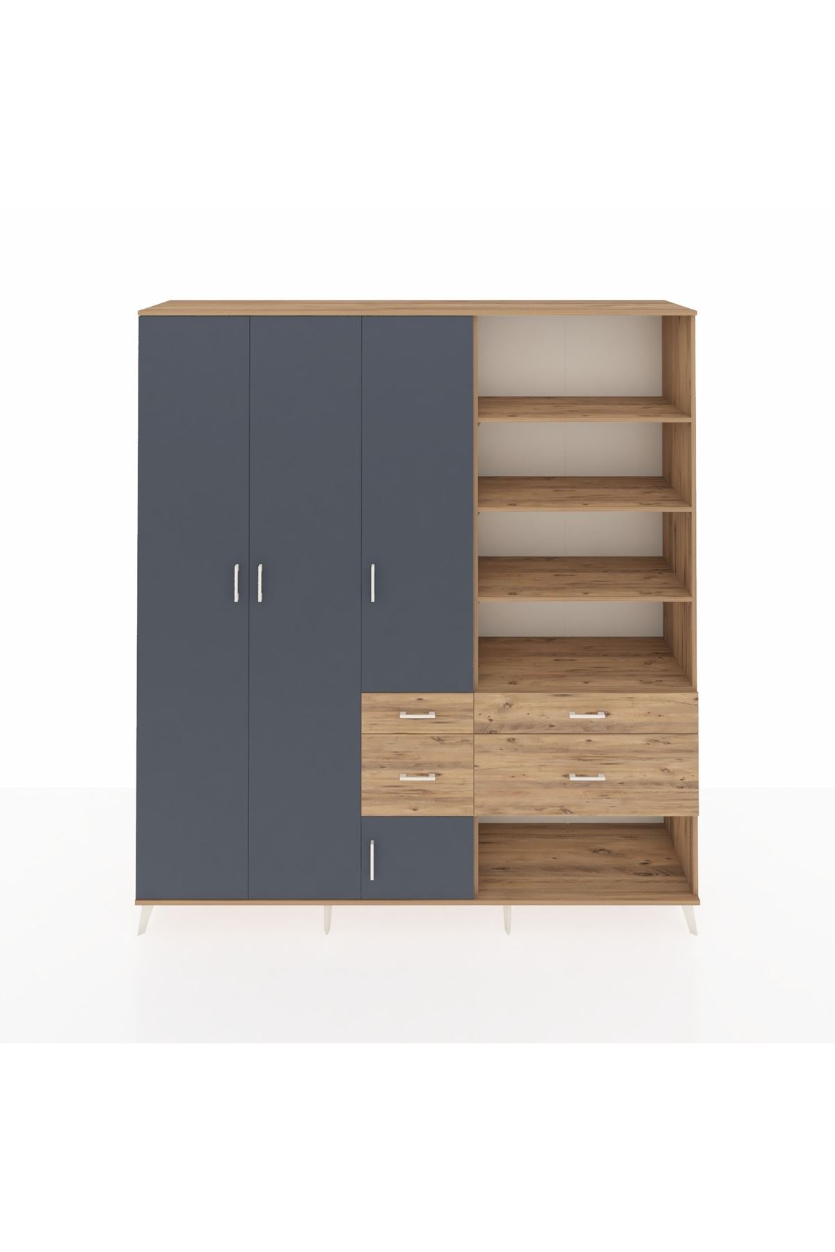 Hyperion Dolap 14 Raflı 4 Çekmeceli 4 Kapaklı 220x44x243 Çam-Antrasit/Çam