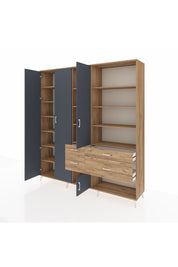 Hyperion Dolap 14 Raflı 4 Çekmeceli 4 Kapaklı 220x44x243 Çam-Antrasit/Çam