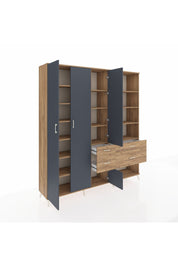 Hyperion Dolap 14 Raflı 4 Çekmeceli 4 Kapaklı 220x44x243 Çam-Antrasit/Çam