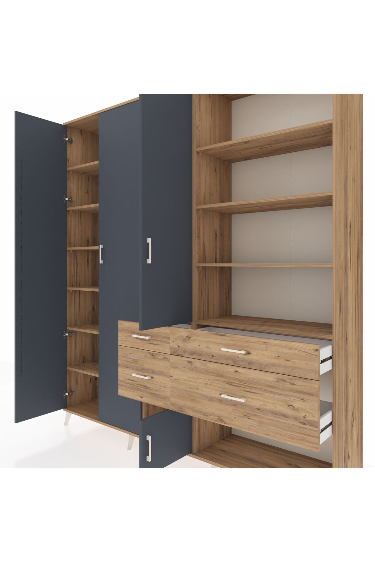 Hyperion Dolap 14 Raflı 4 Çekmeceli 4 Kapaklı 220x44x243 Çam-Antrasit/Çam