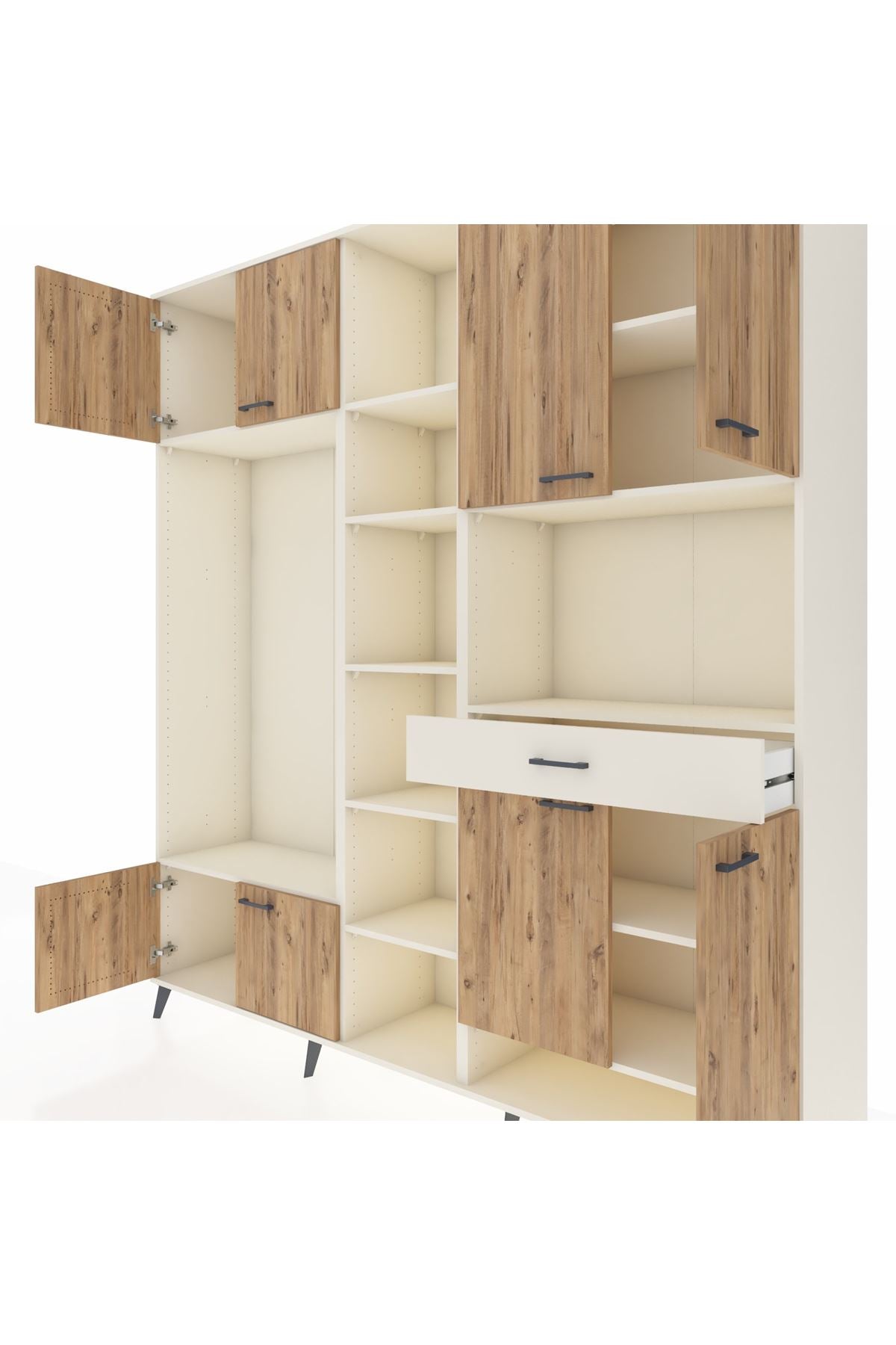 Hyperion Dolap 12 Raflı Tek Çekmeceli 8 Kapaklı 220x44x243 Aytaşı-Çam/Aytaşı