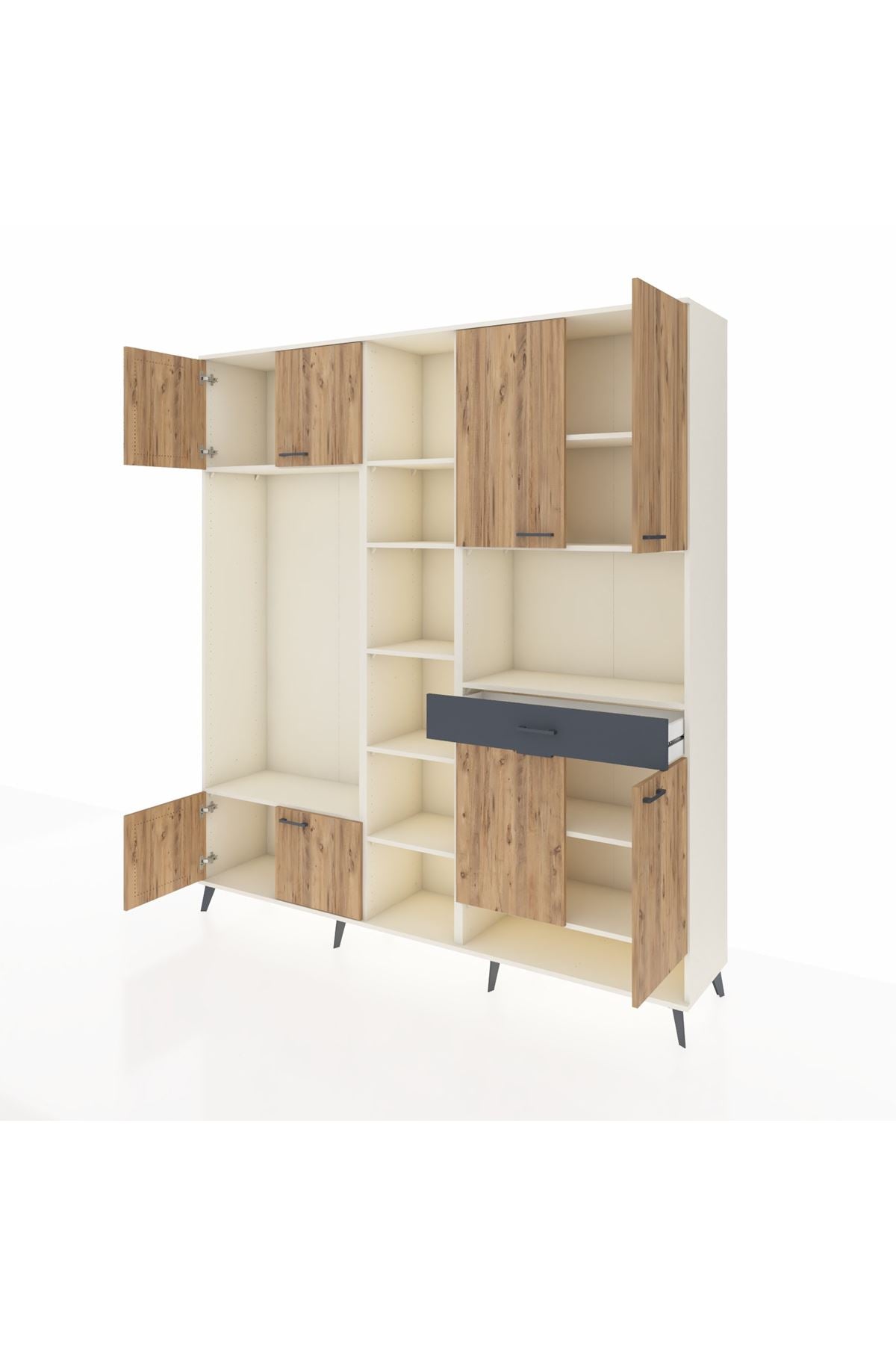 Hyperion Dolap 12 Raflı Tek Çekmeceli 8 Kapaklı 220x44x243 Aytaşı-Çam/Antrasit