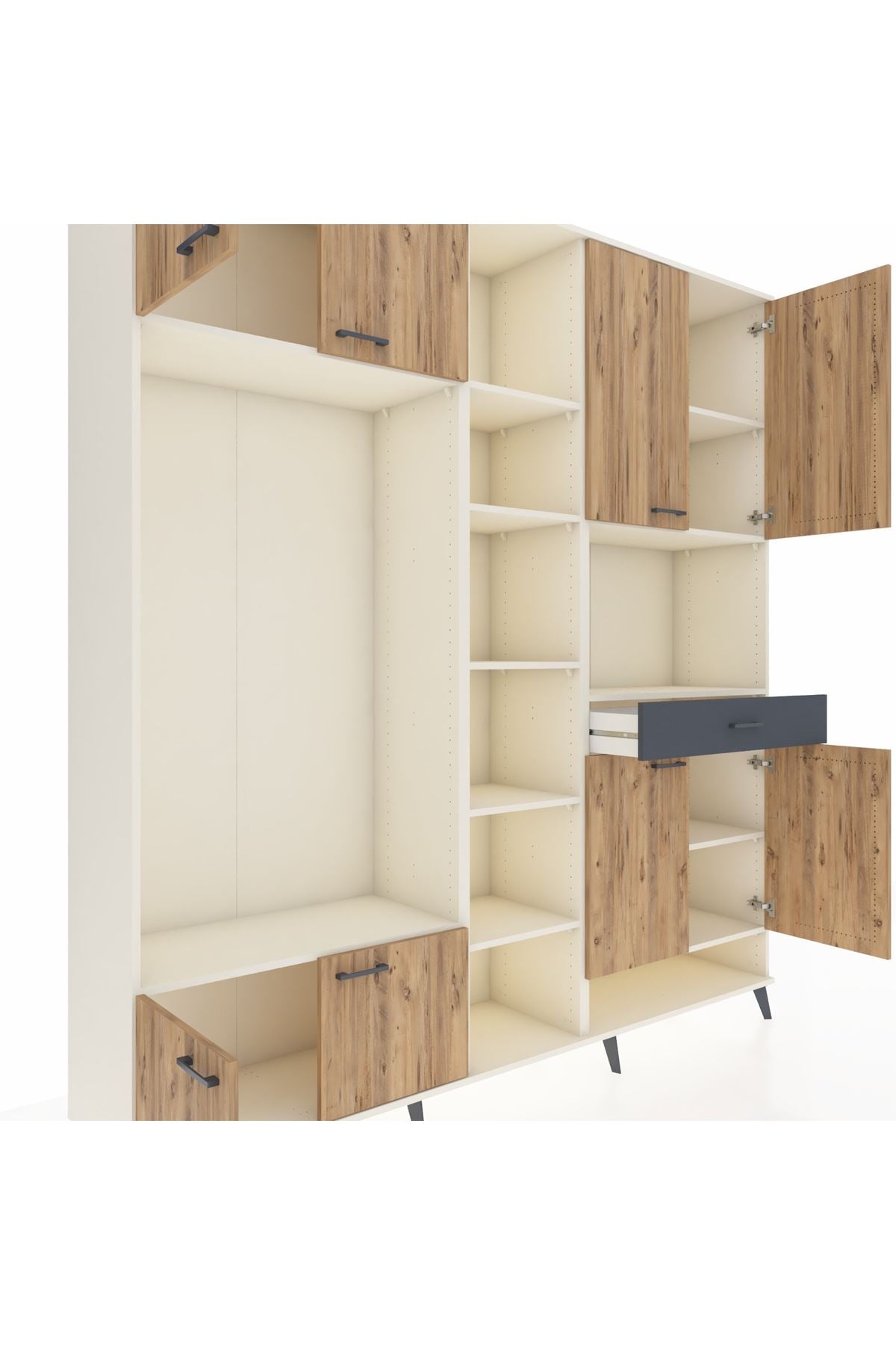 Hyperion Dolap 12 Raflı Tek Çekmeceli 8 Kapaklı 220x44x243 Aytaşı-Çam/Antrasit