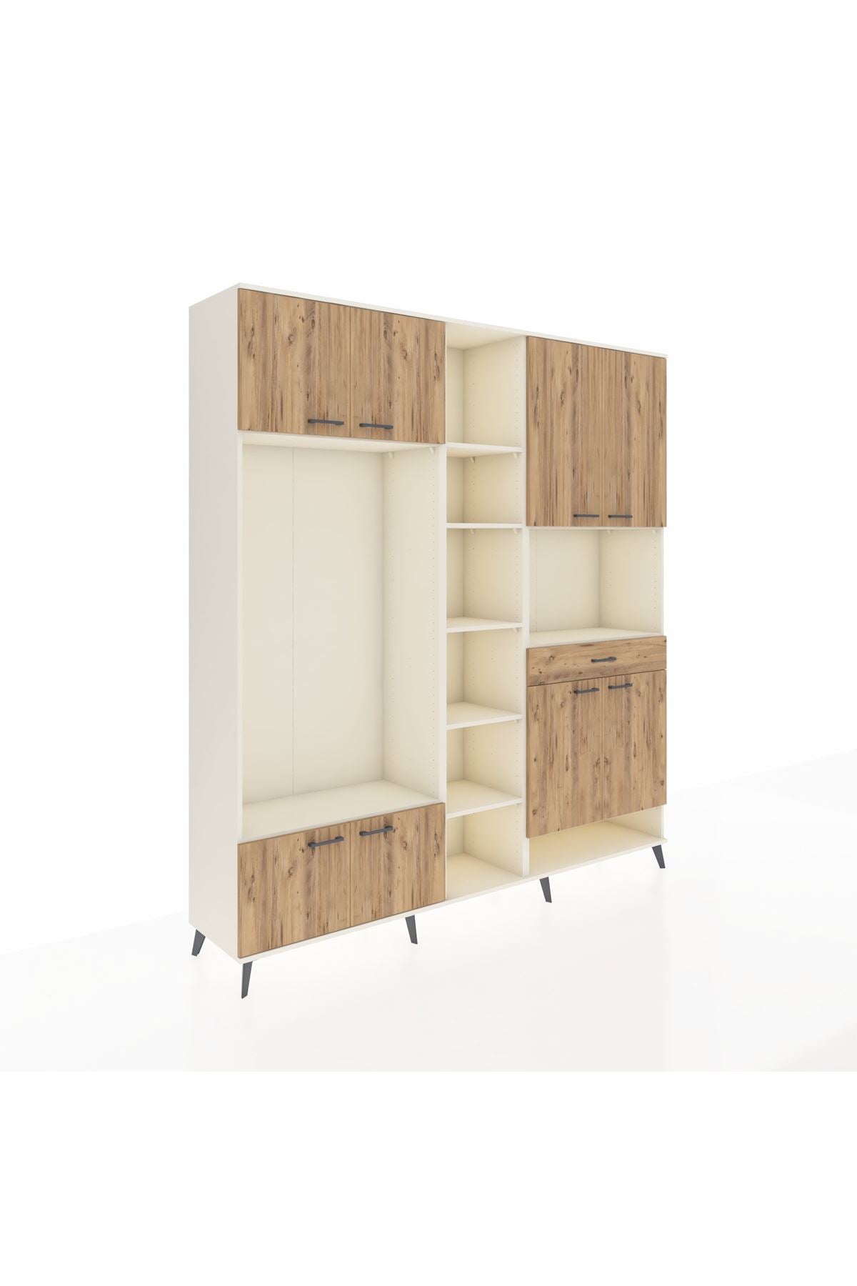 Hyperion Dolap 12 Raflı Tek Çekmeceli 8 Kapaklı 220x44x243 Aytaşı-Çam/Çam