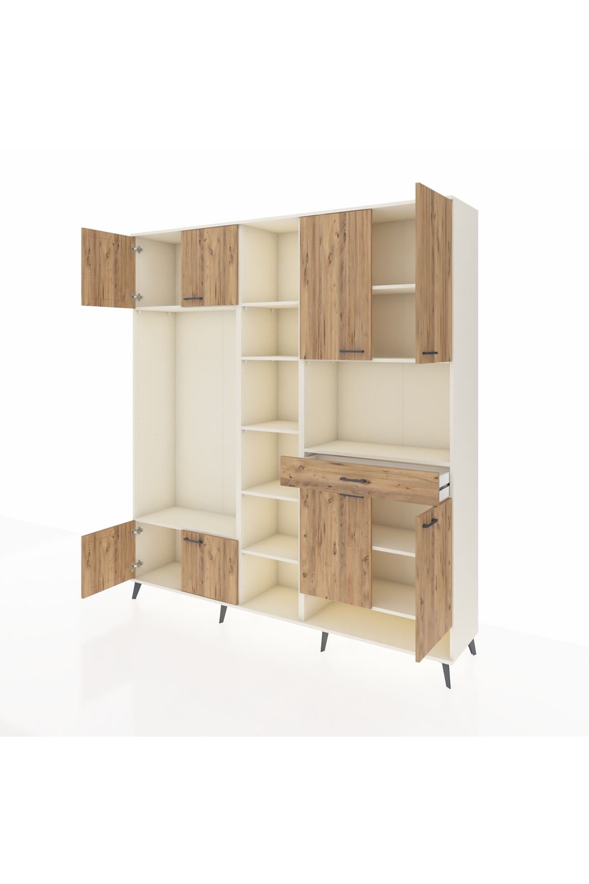 Hyperion Dolap 12 Raflı Tek Çekmeceli 8 Kapaklı 220x44x243 Aytaşı-Çam/Çam