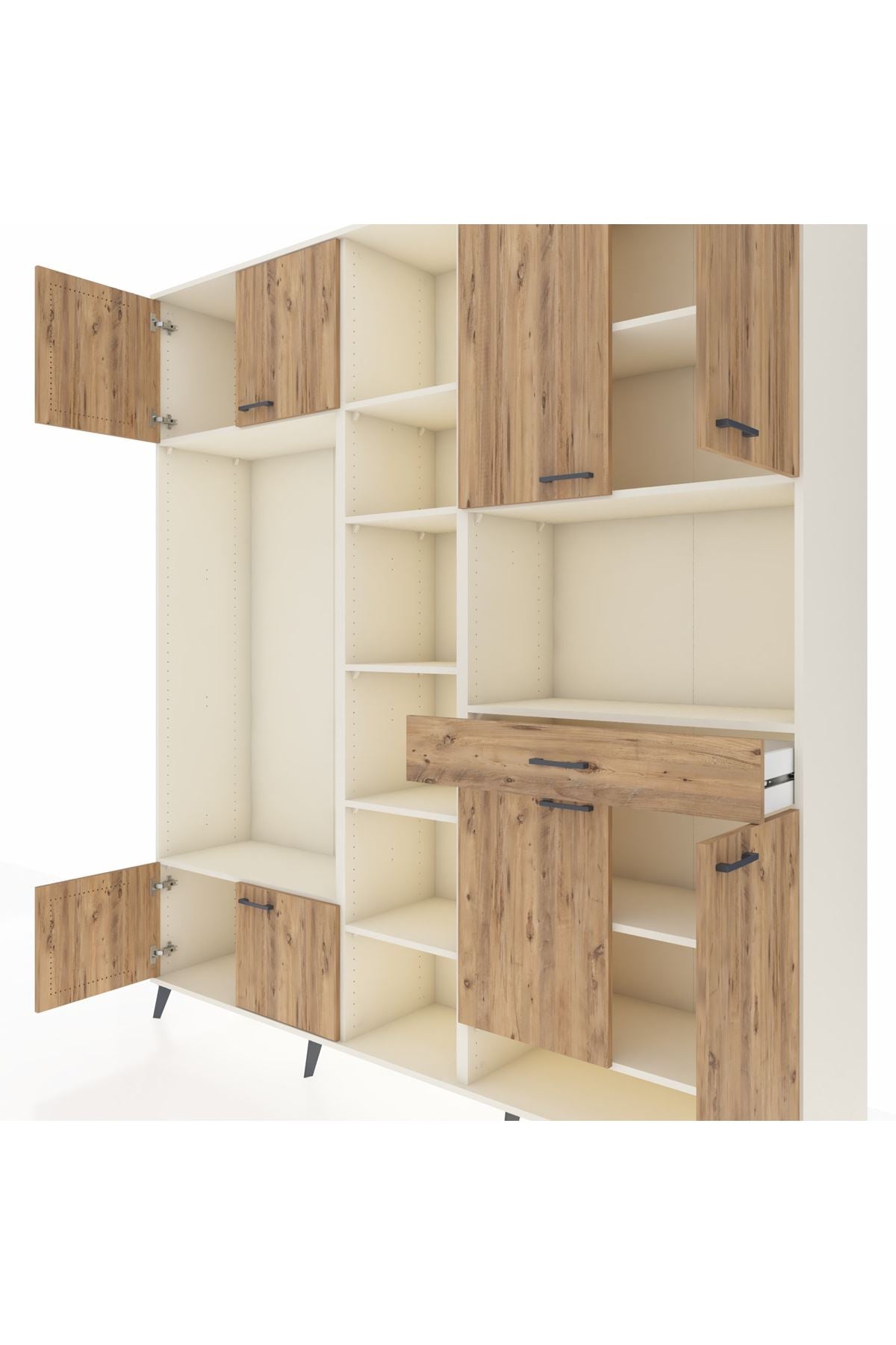 Hyperion Dolap 12 Raflı Tek Çekmeceli 8 Kapaklı 220x44x243 Aytaşı-Çam/Çam