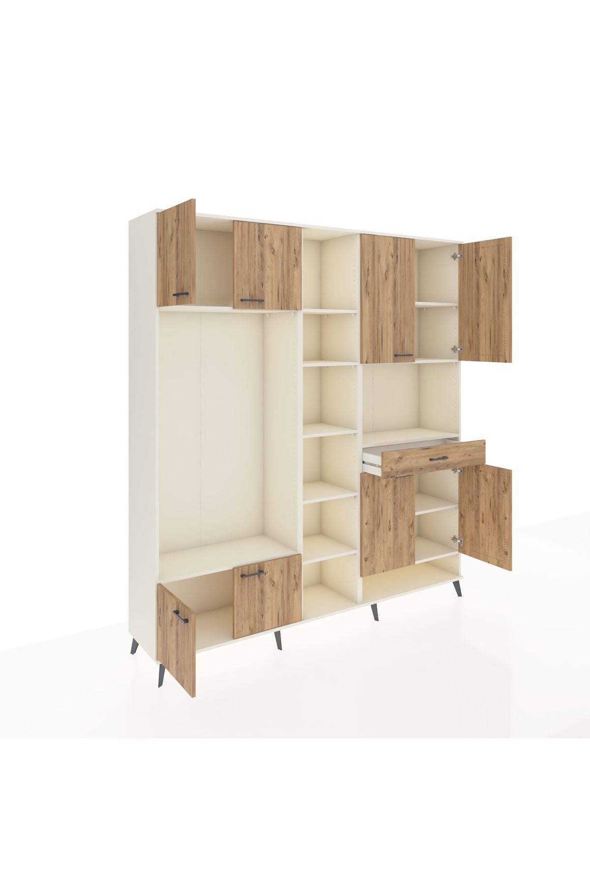 Hyperion Dolap 12 Raflı Tek Çekmeceli 8 Kapaklı 220x44x243 Aytaşı-Çam/Çam