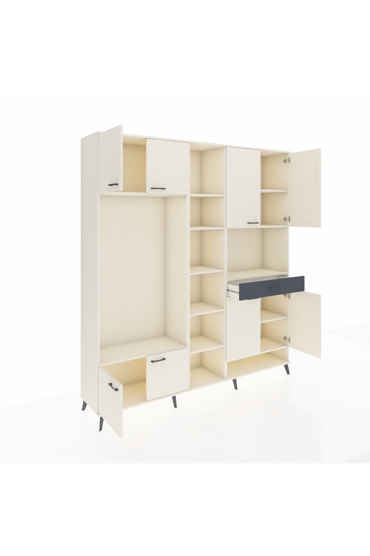 Hyperion Dolap 12 Raflı Tek Çekmeceli 8 Kapaklı 220x44x243 Aytaşı-Aytaşı/Antrasit