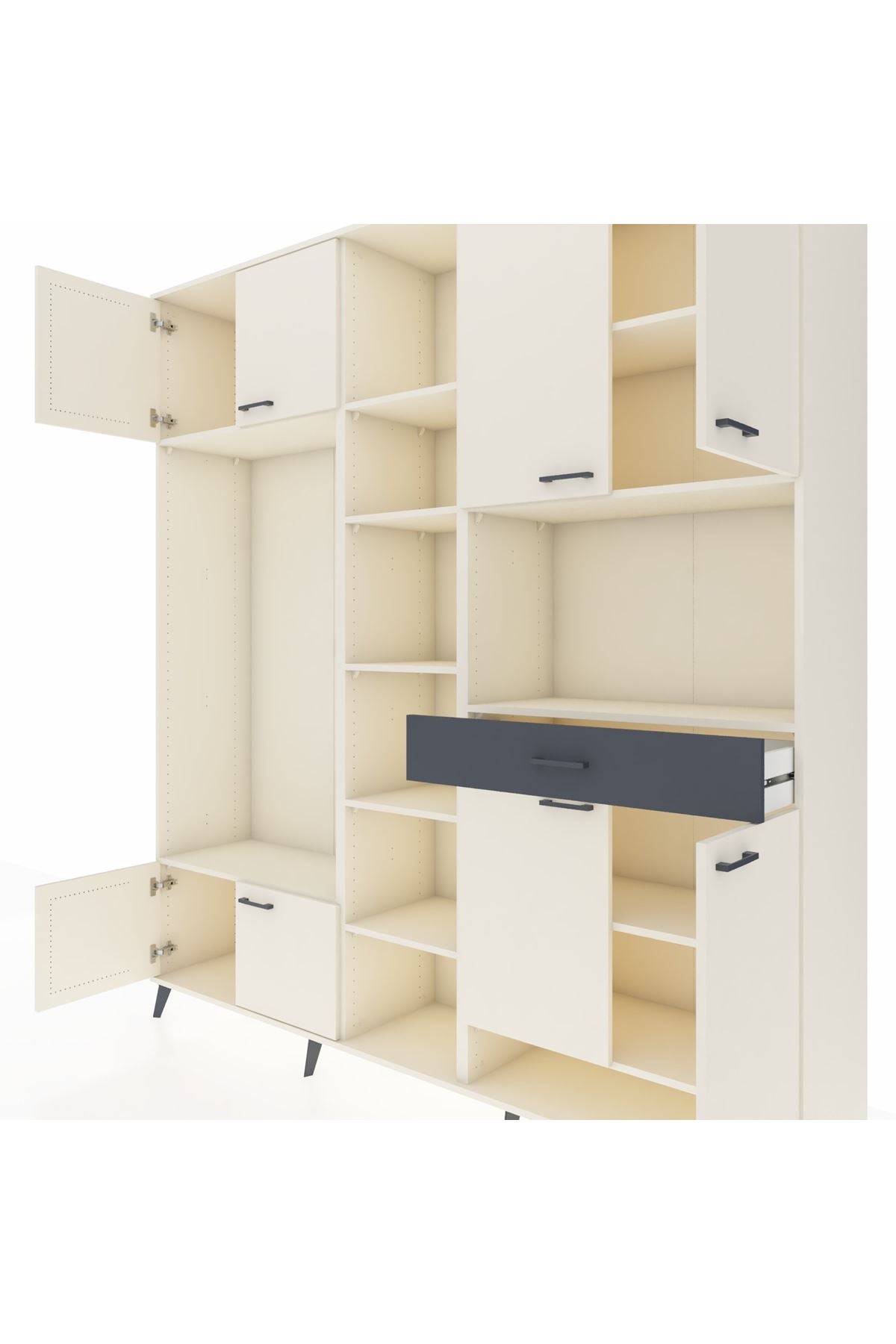 Hyperion Dolap 12 Raflı Tek Çekmeceli 8 Kapaklı 220x44x243 Aytaşı-Aytaşı/Antrasit