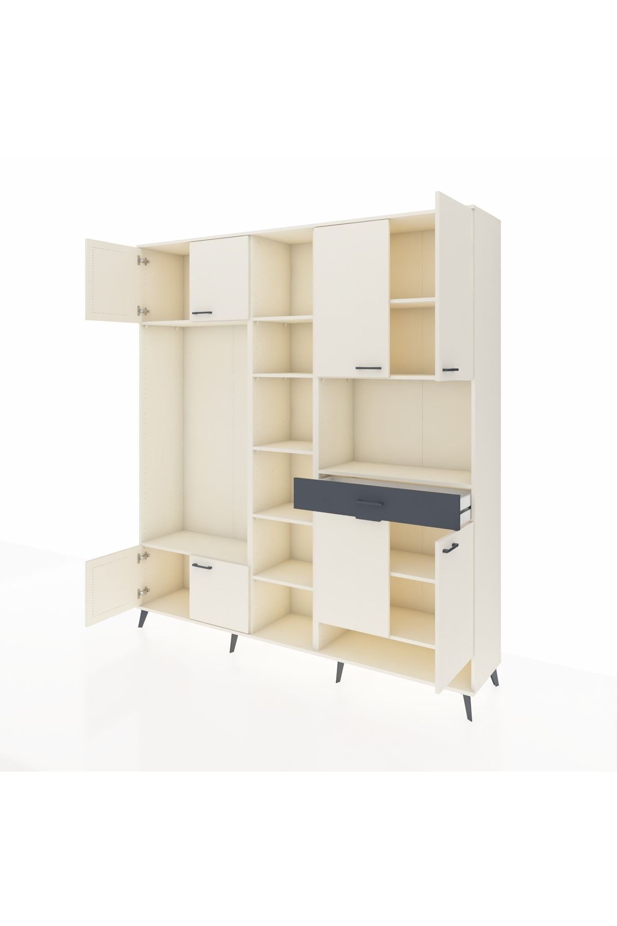 Hyperion Dolap 12 Raflı Tek Çekmeceli 8 Kapaklı 220x44x243 Aytaşı-Aytaşı/Antrasit