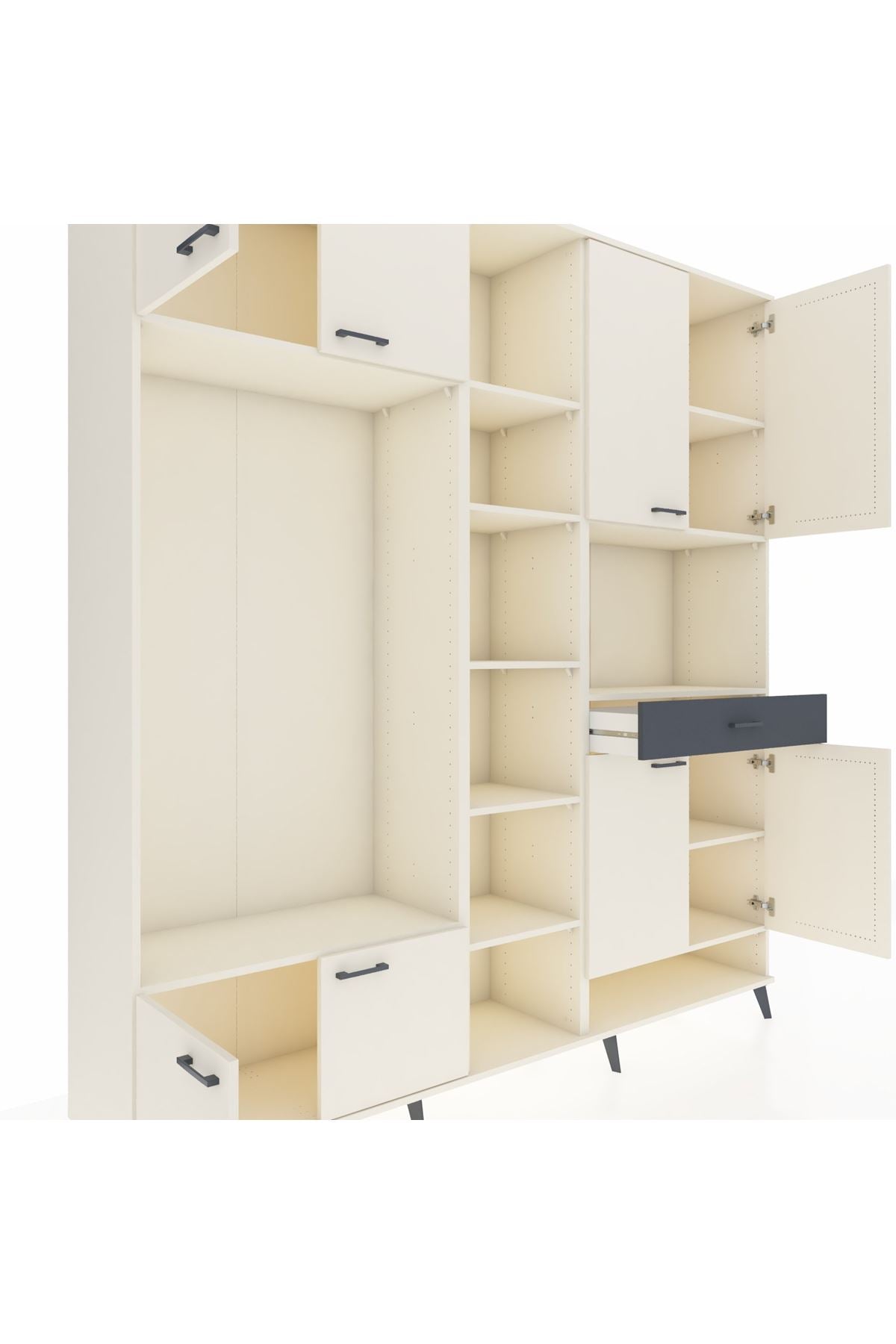 Hyperion Dolap 12 Raflı Tek Çekmeceli 8 Kapaklı 220x44x243 Aytaşı-Aytaşı/Antrasit