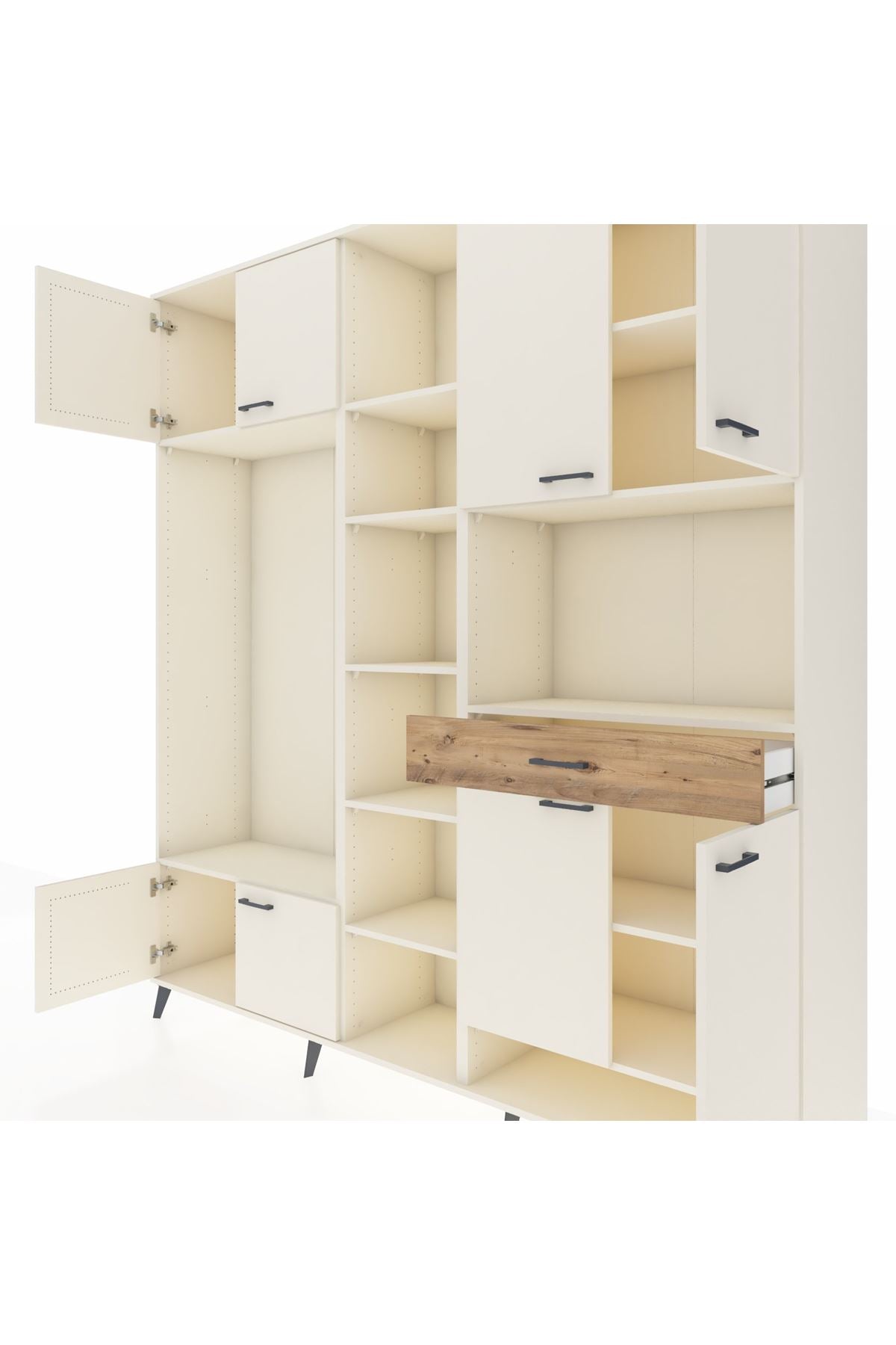 Hyperion Dolap 12 Raflı Tek Çekmeceli 8 Kapaklı 220x44x243 Aytaşı-Aytaşı/Çam