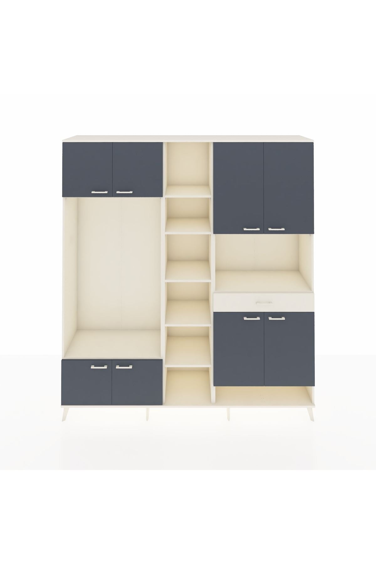 Hyperion Dolap 12 Raflı Tek Çekmeceli 8 Kapaklı 220x44x243 Aytaşı-Antrasit/Aytaşı