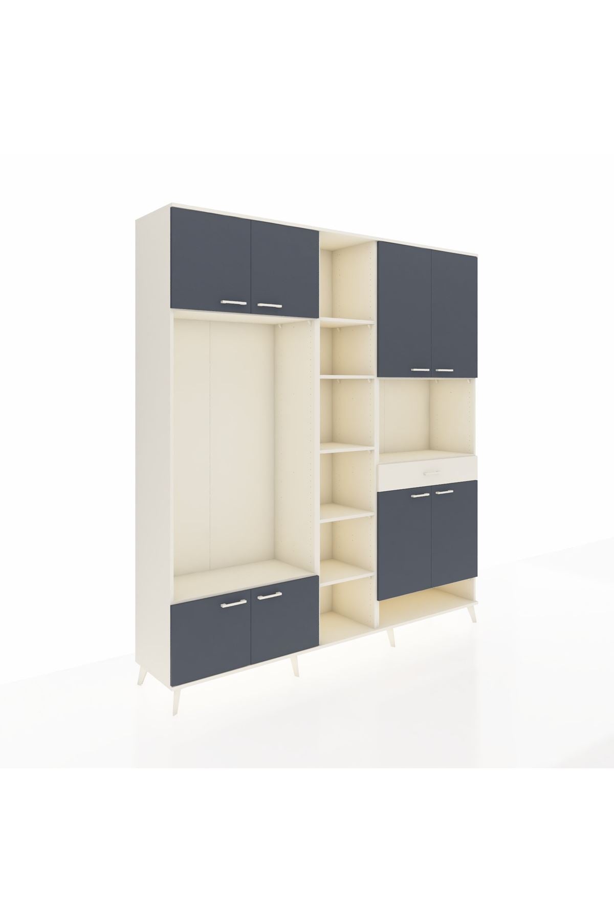 Hyperion Dolap 12 Raflı Tek Çekmeceli 8 Kapaklı 220x44x243 Aytaşı-Antrasit/Aytaşı