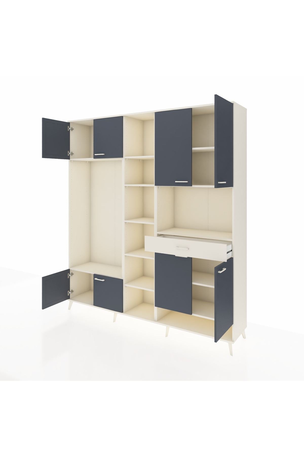 Hyperion Dolap 12 Raflı Tek Çekmeceli 8 Kapaklı 220x44x243 Aytaşı-Antrasit/Aytaşı