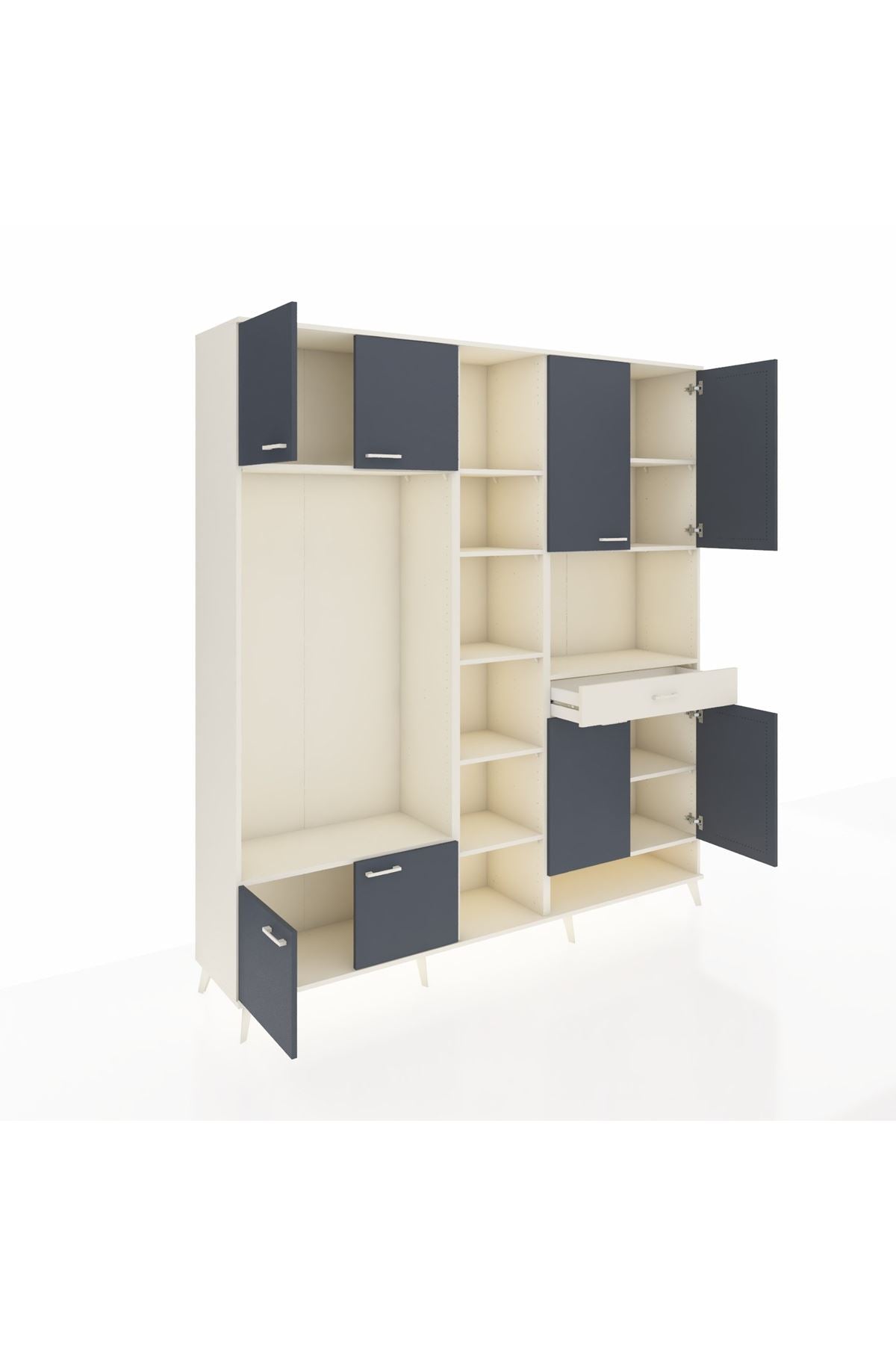 Hyperion Dolap 12 Raflı Tek Çekmeceli 8 Kapaklı 220x44x243 Aytaşı-Antrasit/Aytaşı