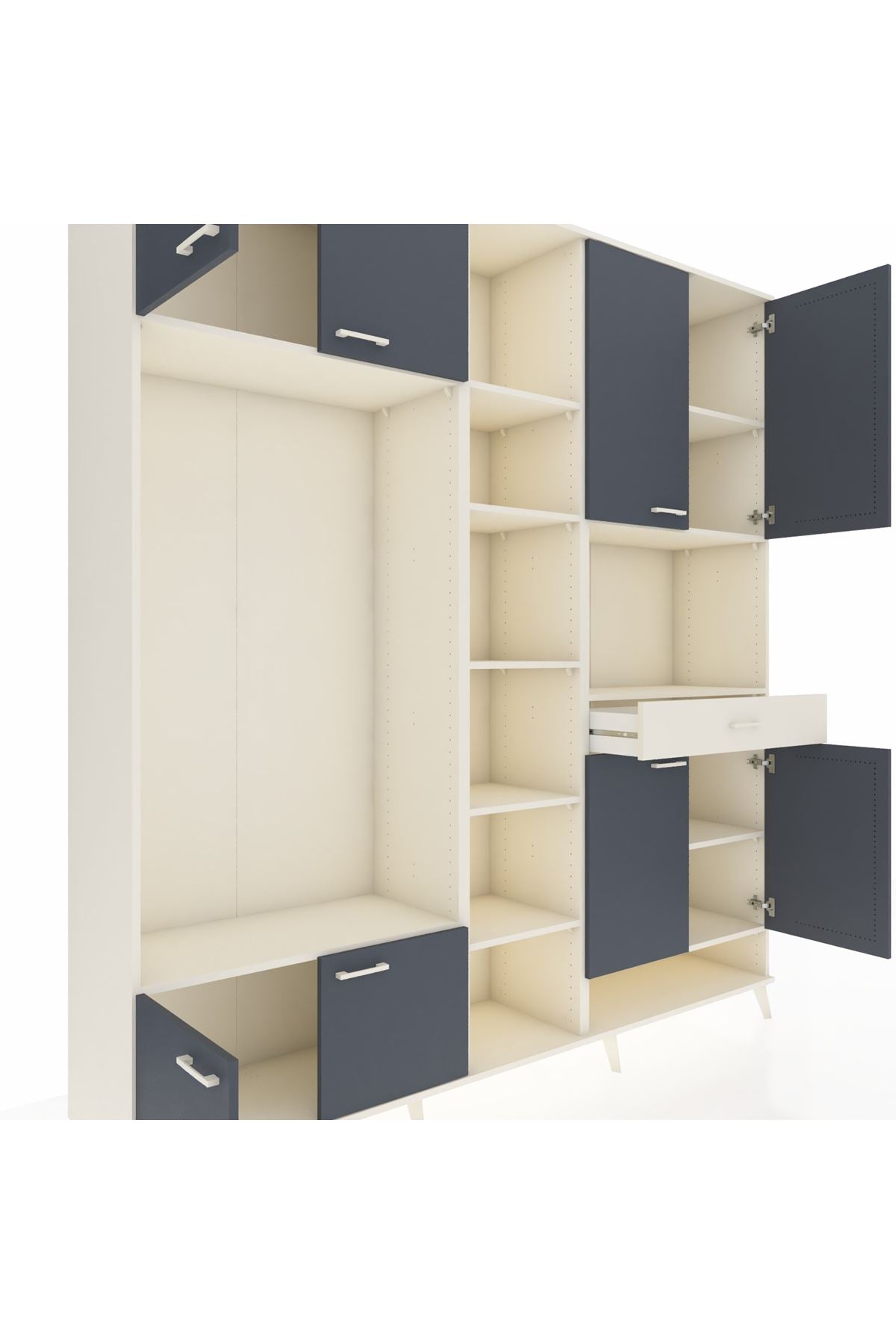 Hyperion Dolap 12 Raflı Tek Çekmeceli 8 Kapaklı 220x44x243 Aytaşı-Antrasit/Aytaşı