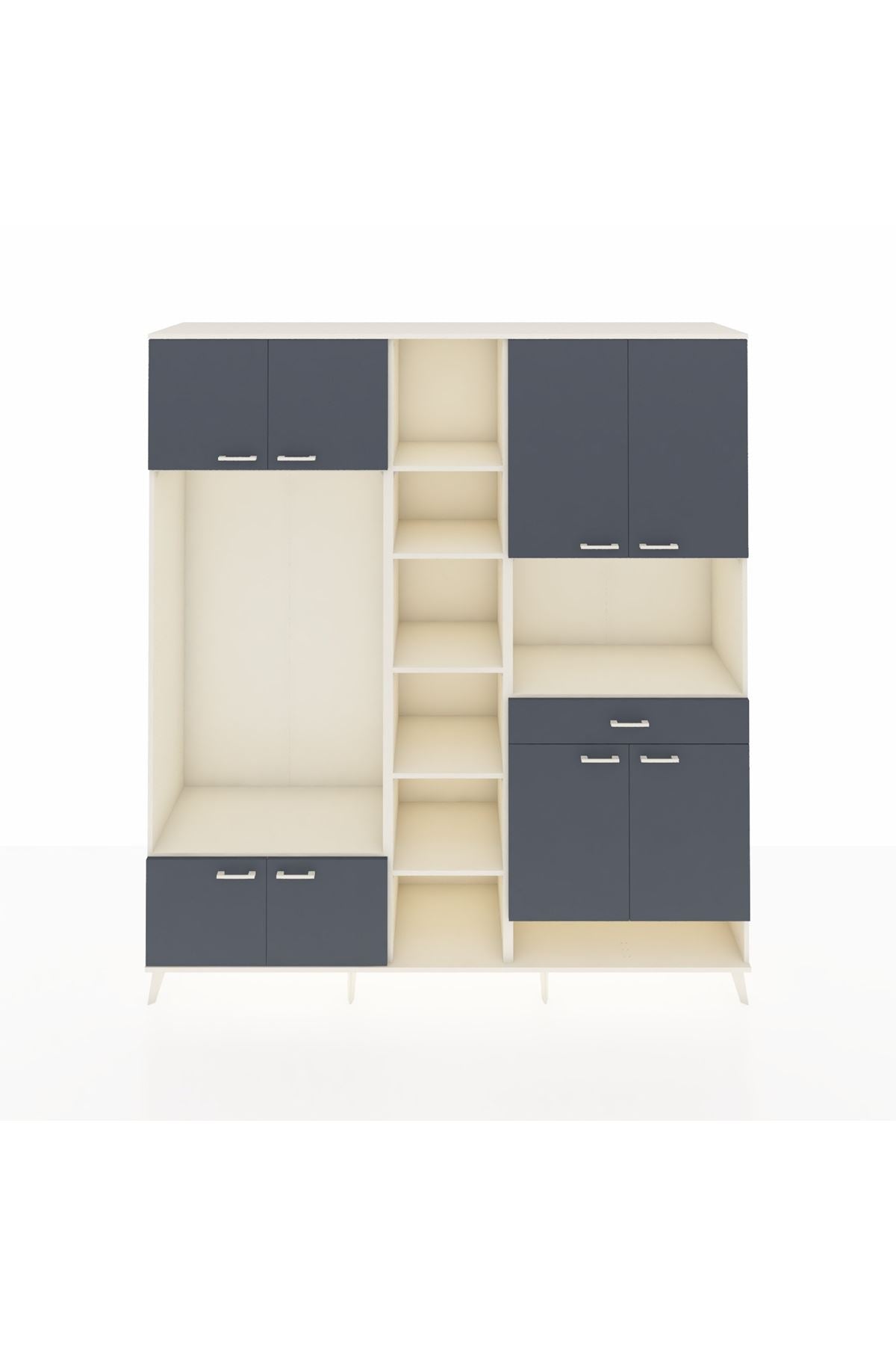 Hyperion Dolap 12 Raflı Tek Çekmeceli 8 Kapaklı 220x44x243 Aytaşı-Antrasit/Antrasit