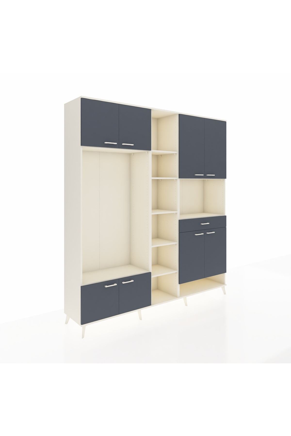 Hyperion Dolap 12 Raflı Tek Çekmeceli 8 Kapaklı 220x44x243 Aytaşı-Antrasit/Antrasit