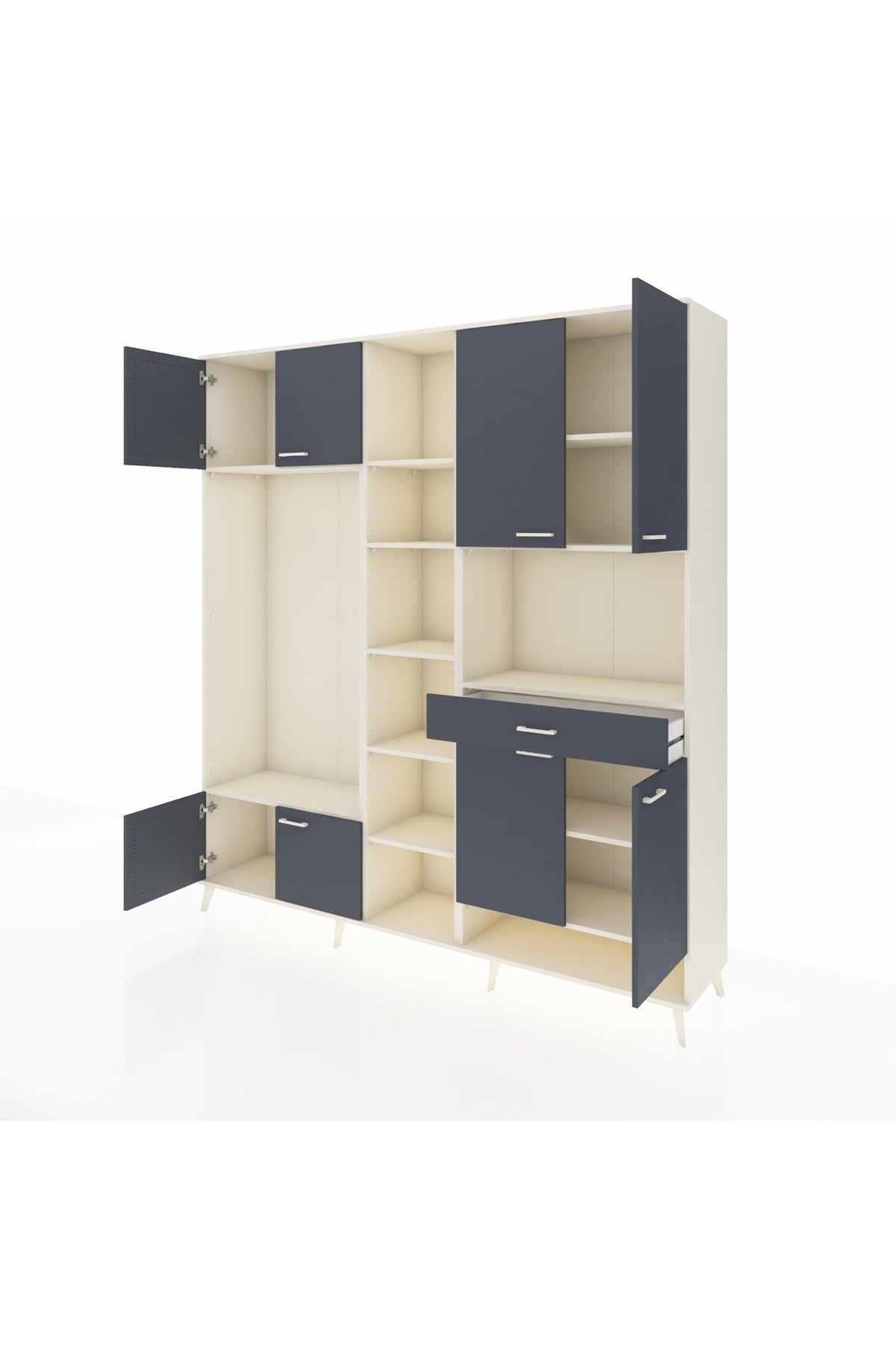 Hyperion Dolap 12 Raflı Tek Çekmeceli 8 Kapaklı 220x44x243 Aytaşı-Antrasit/Antrasit