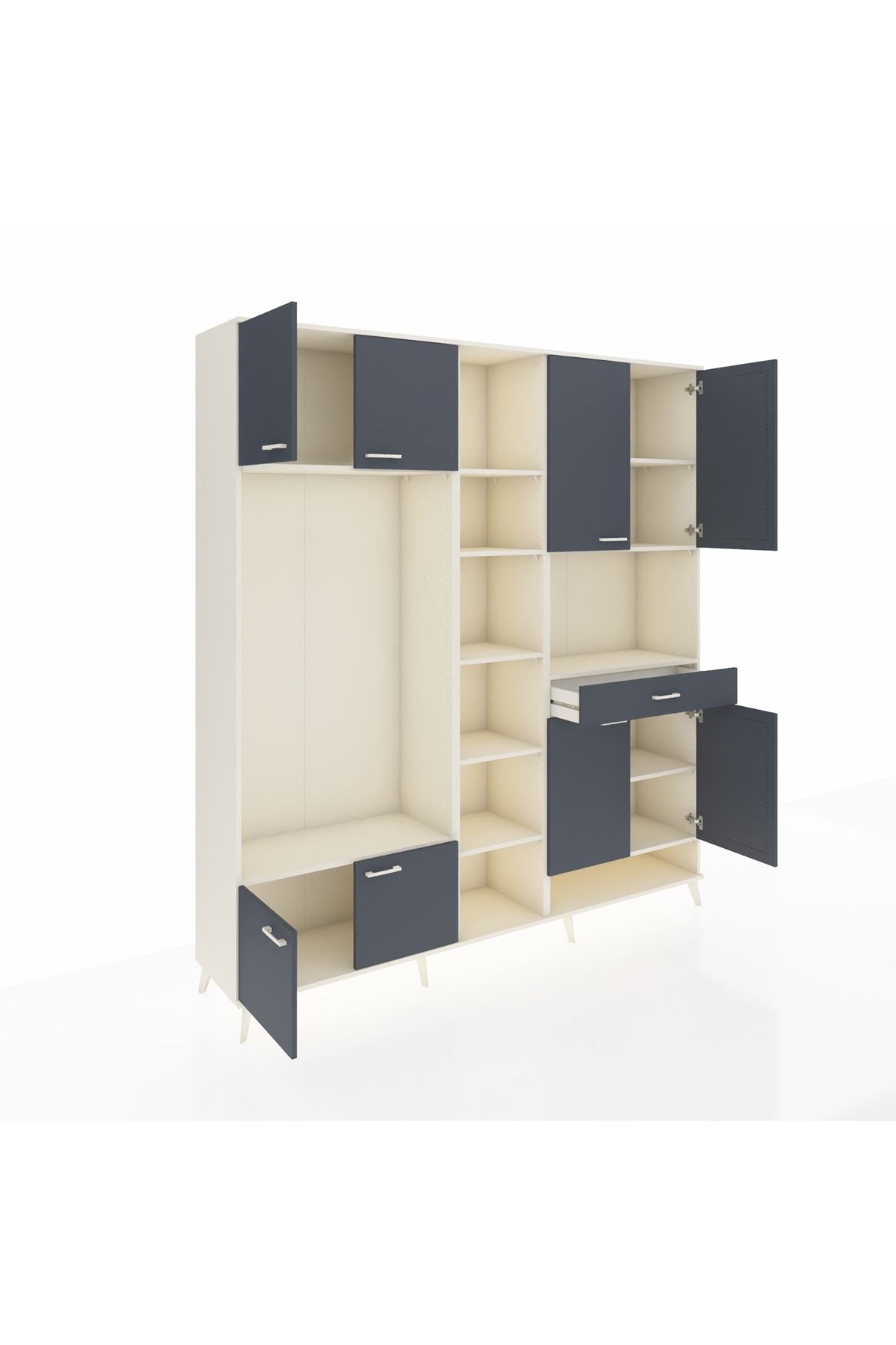 Hyperion Dolap 12 Raflı Tek Çekmeceli 8 Kapaklı 220x44x243 Aytaşı-Antrasit/Antrasit