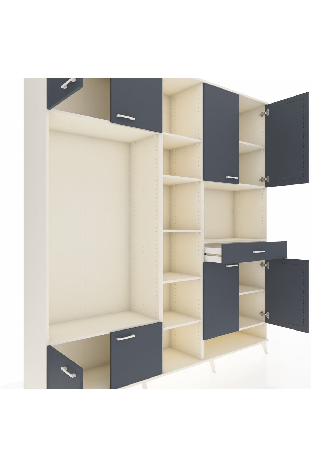 Hyperion Dolap 12 Raflı Tek Çekmeceli 8 Kapaklı 220x44x243 Aytaşı-Antrasit/Antrasit