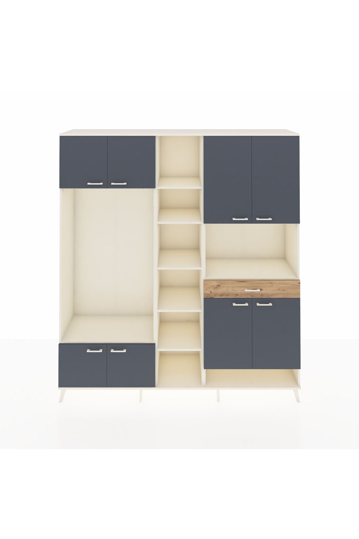 Hyperion Dolap 12 Raflı Tek Çekmeceli 8 Kapaklı 220x44x243 Aytaşı-Antrasit/Çam