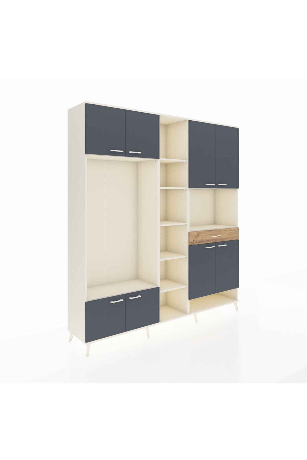 Hyperion Dolap 12 Raflı Tek Çekmeceli 8 Kapaklı 220x44x243 Aytaşı-Antrasit/Çam