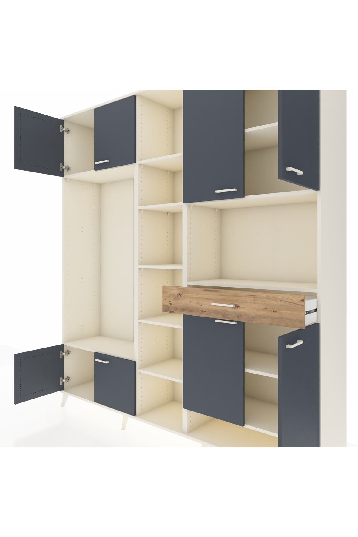 Hyperion Dolap 12 Raflı Tek Çekmeceli 8 Kapaklı 220x44x243 Aytaşı-Antrasit/Çam