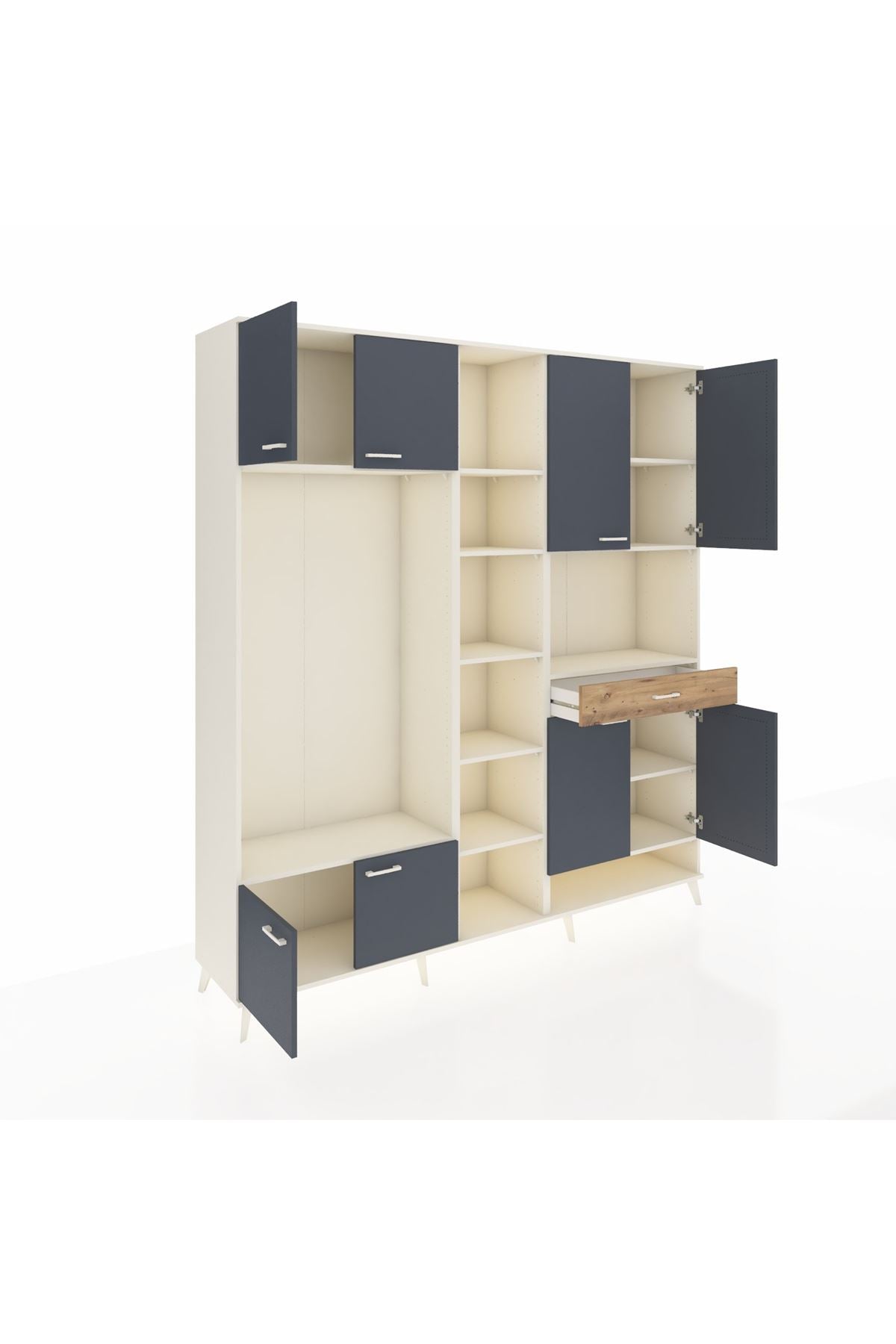 Hyperion Dolap 12 Raflı Tek Çekmeceli 8 Kapaklı 220x44x243 Aytaşı-Antrasit/Çam