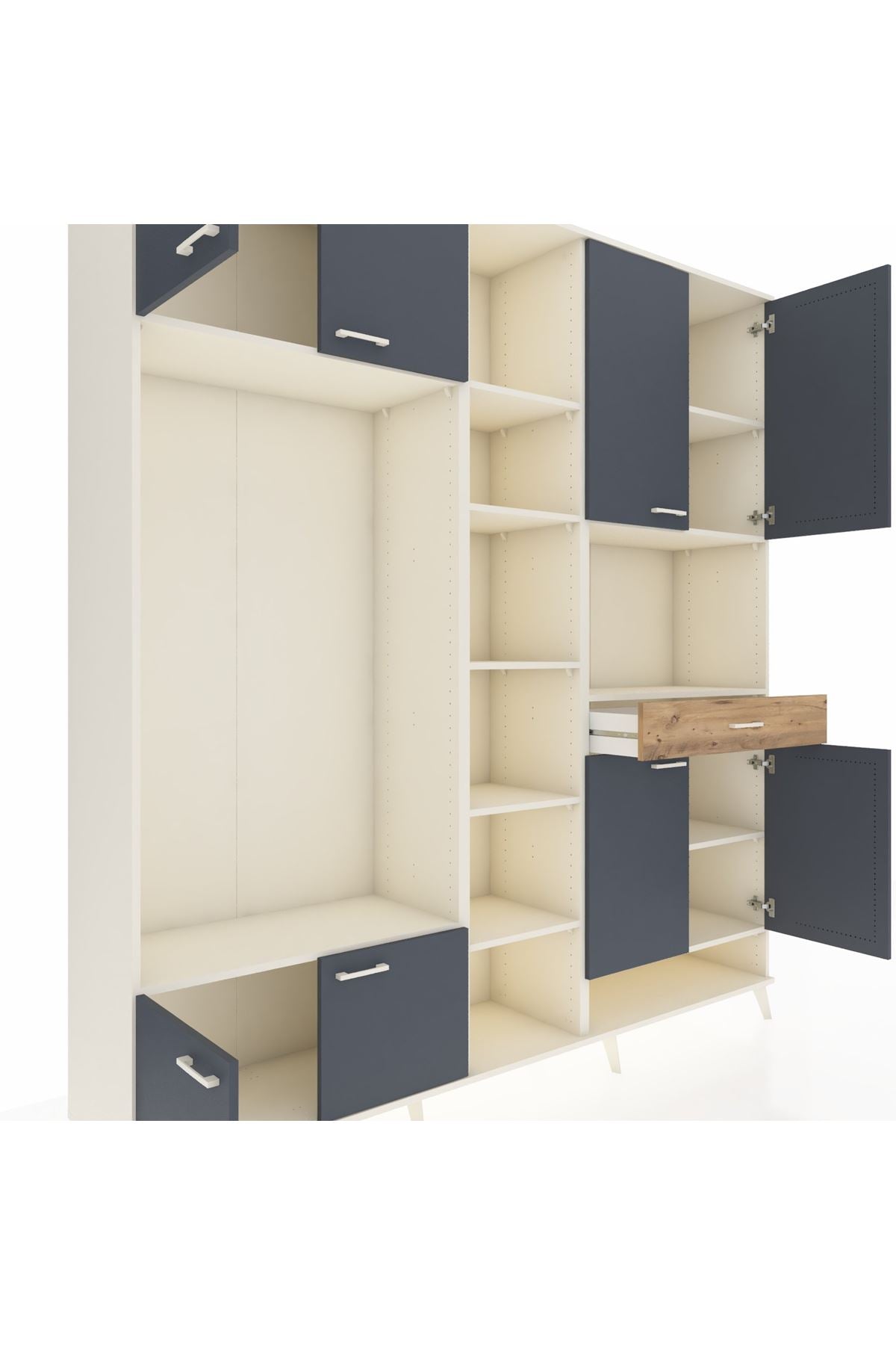 Hyperion Dolap 12 Raflı Tek Çekmeceli 8 Kapaklı 220x44x243 Aytaşı-Antrasit/Çam