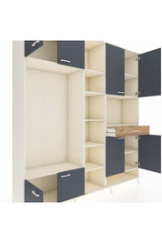 Hyperion Dolap 12 Raflı Tek Çekmeceli 8 Kapaklı 220x44x243 Aytaşı-Antrasit/Çam