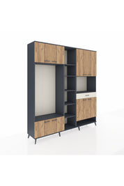 Hyperion Dolap 12 Raflı Tek Çekmeceli 8 Kapaklı 220x44x243 Antrasit-Çam/Aytaşı