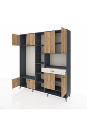 Hyperion Dolap 12 Raflı Tek Çekmeceli 8 Kapaklı 220x44x243 Antrasit-Çam/Aytaşı