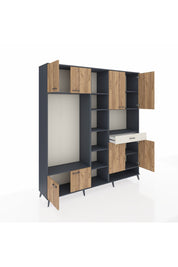 Hyperion Dolap 12 Raflı Tek Çekmeceli 8 Kapaklı 220x44x243 Antrasit-Çam/Aytaşı
