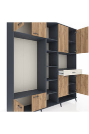 Hyperion Dolap 12 Raflı Tek Çekmeceli 8 Kapaklı 220x44x243 Antrasit-Çam/Aytaşı