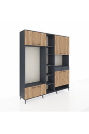 Hyperion Dolap 12 Raflı Tek Çekmeceli 8 Kapaklı 220x44x243 Antrasit-Çam/Antrasit