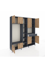 Hyperion Dolap 12 Raflı Tek Çekmeceli 8 Kapaklı 220x44x243 Antrasit-Çam/Antrasit
