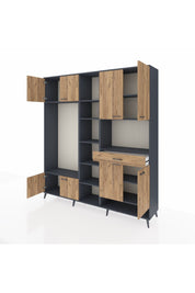 Hyperion Dolap 12 Raflı Tek Çekmeceli 8 Kapaklı 220x44x243 Antrasit-Çam/Çam