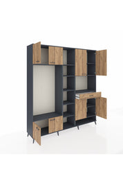 Hyperion Dolap 12 Raflı Tek Çekmeceli 8 Kapaklı 220x44x243 Antrasit-Çam/Çam