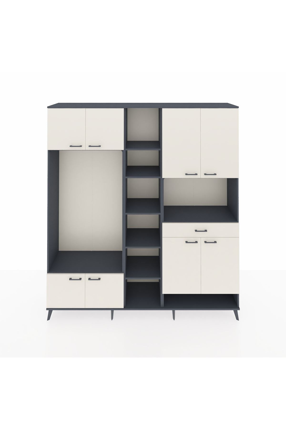 Hyperion Dolap 12 Raflı Tek Çekmeceli 8 Kapaklı 220x44x243 Antrasit-Aytaşı/Aytaşı