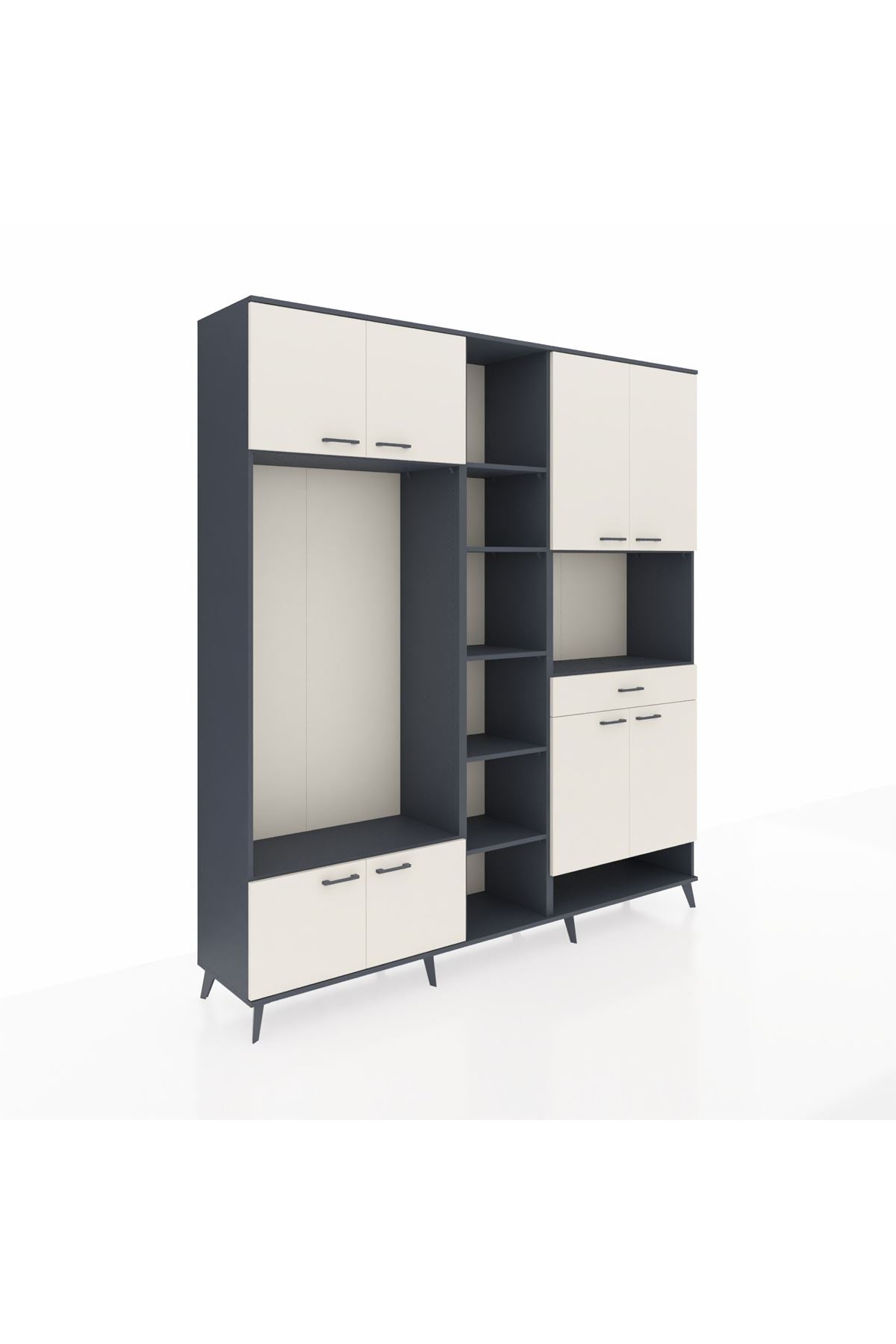 Hyperion Dolap 12 Raflı Tek Çekmeceli 8 Kapaklı 220x44x243 Antrasit-Aytaşı/Aytaşı
