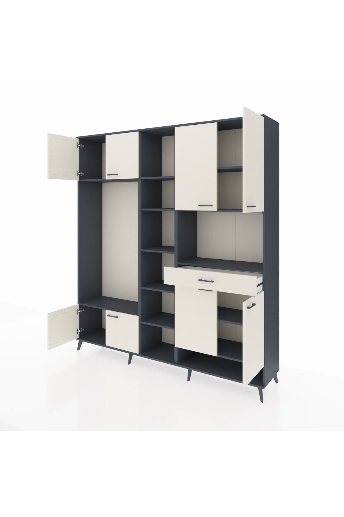 Hyperion Dolap 12 Raflı Tek Çekmeceli 8 Kapaklı 220x44x243 Antrasit-Aytaşı/Aytaşı