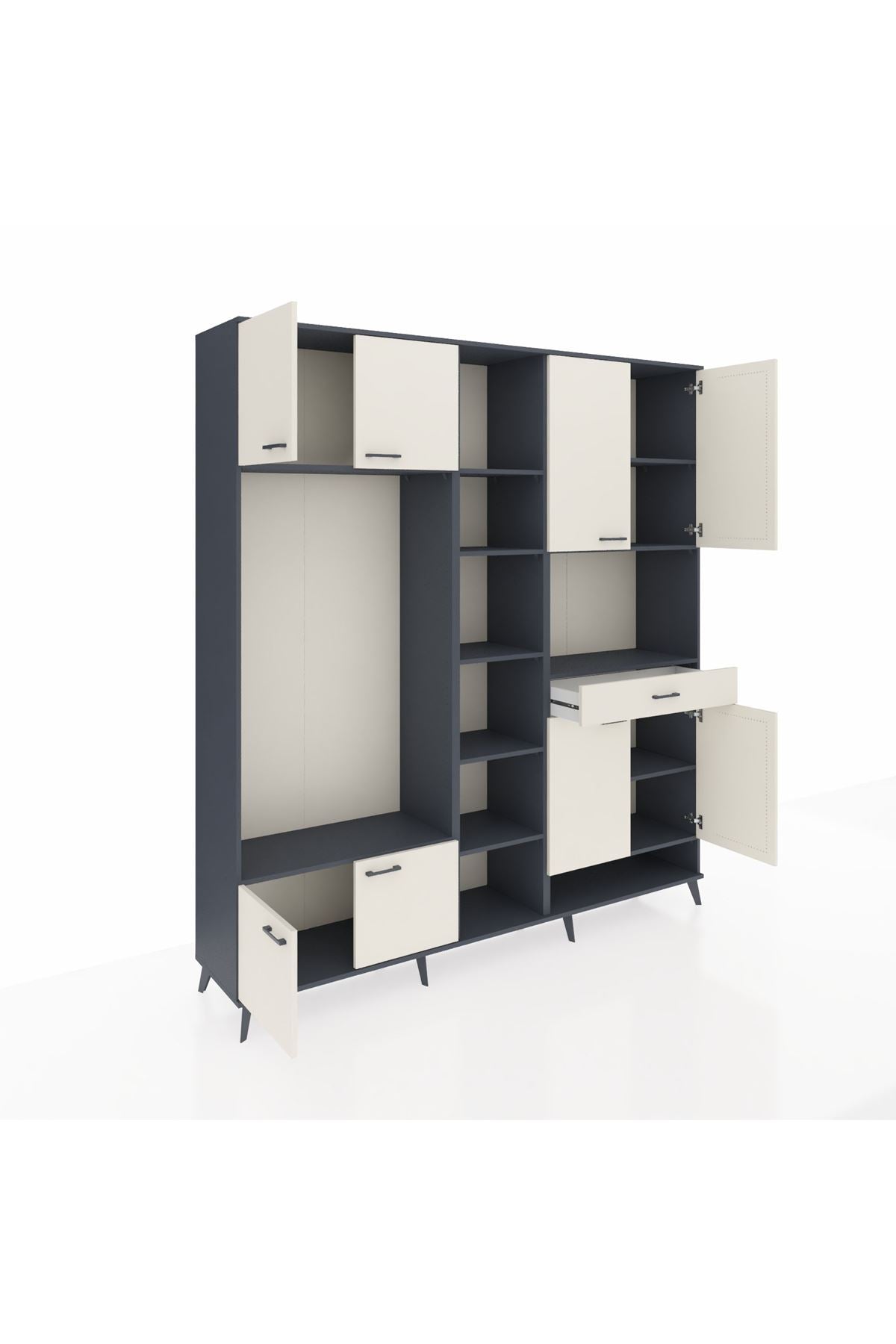 Hyperion Dolap 12 Raflı Tek Çekmeceli 8 Kapaklı 220x44x243 Antrasit-Aytaşı/Aytaşı