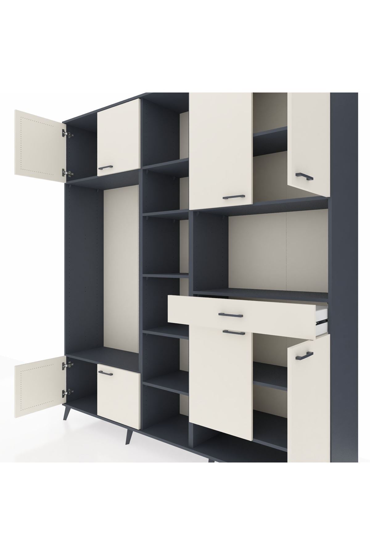 Hyperion Dolap 12 Raflı Tek Çekmeceli 8 Kapaklı 220x44x243 Antrasit-Aytaşı/Aytaşı