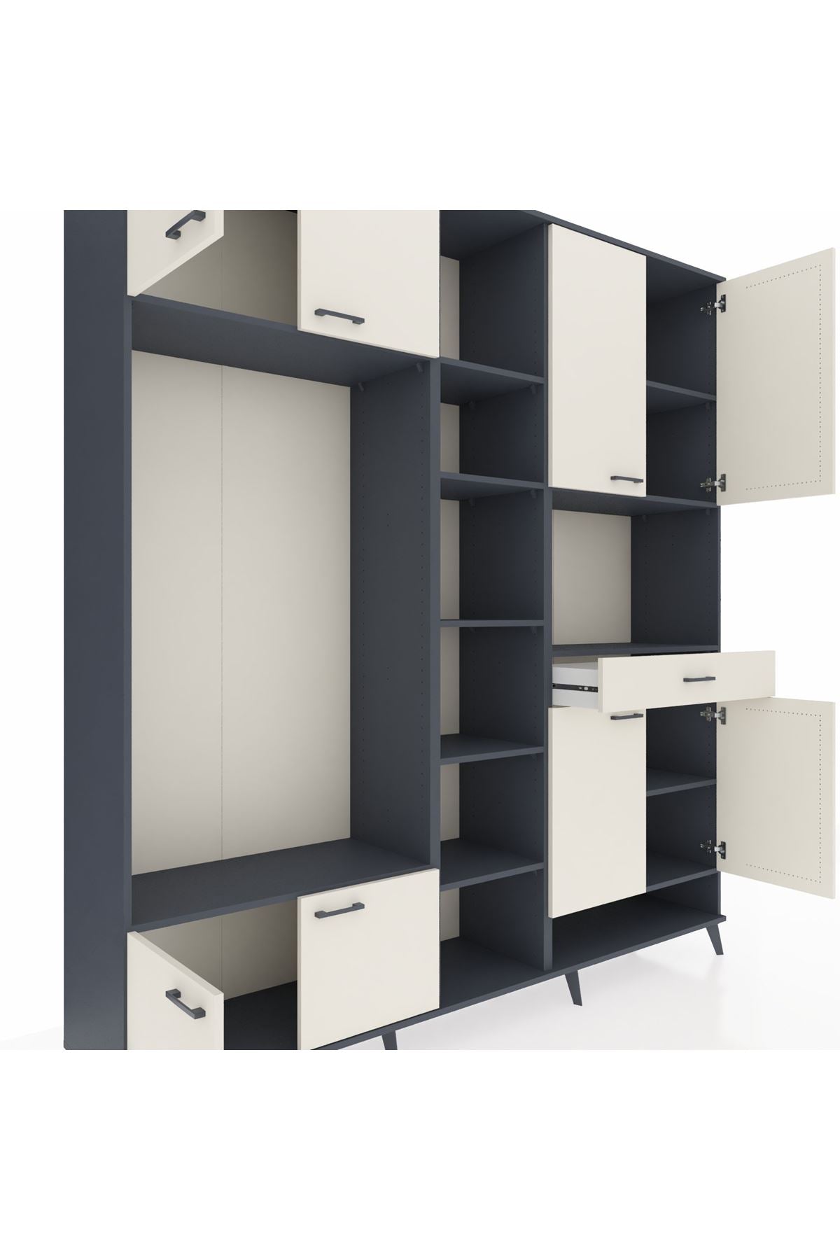 Hyperion Dolap 12 Raflı Tek Çekmeceli 8 Kapaklı 220x44x243 Antrasit-Aytaşı/Aytaşı