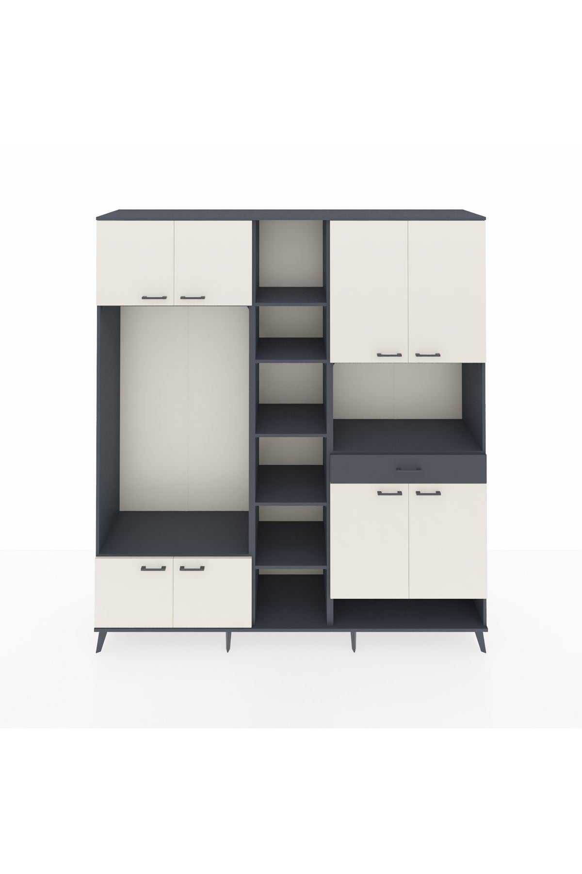 Hyperion Dolap 12 Raflı Tek Çekmeceli 8 Kapaklı 220x44x243 Antrasit-Aytaşı/Antrasit