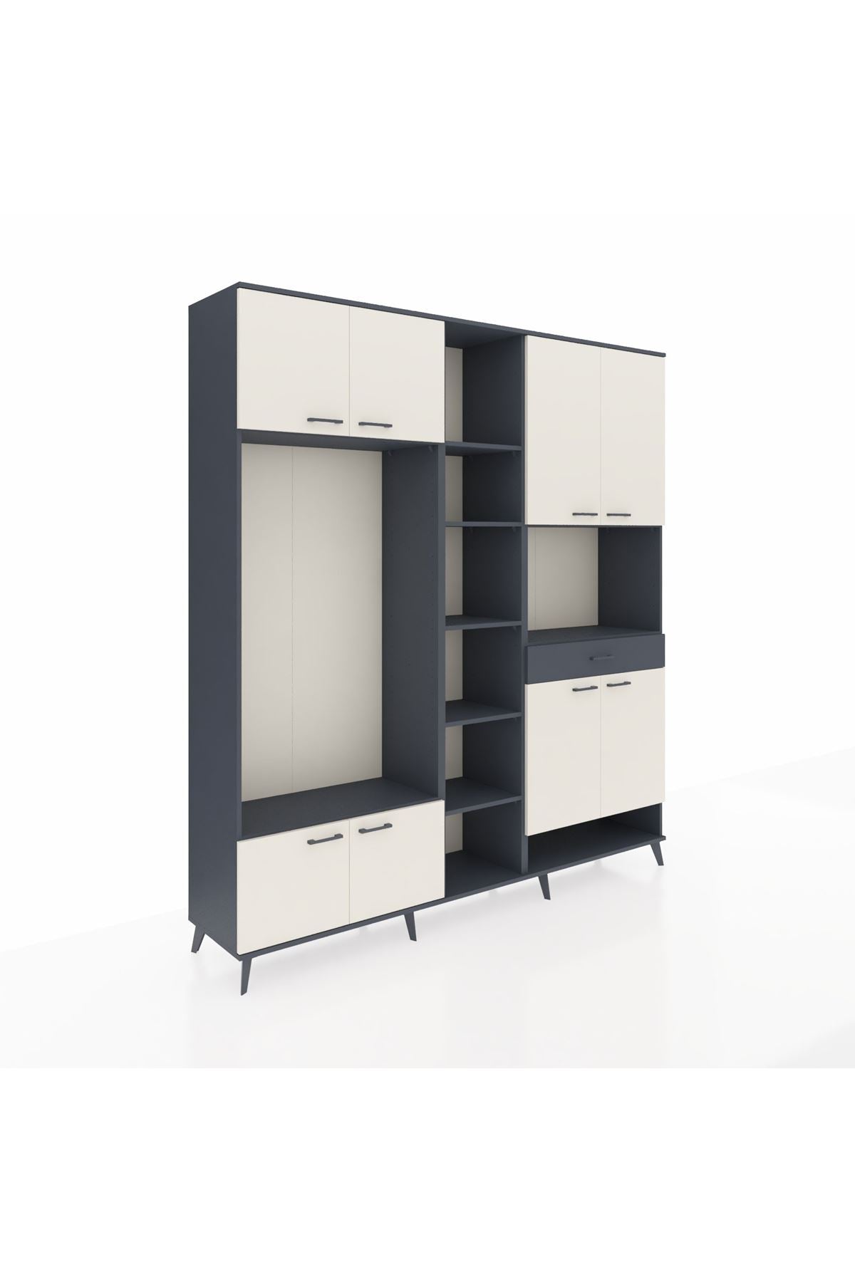 Hyperion Dolap 12 Raflı Tek Çekmeceli 8 Kapaklı 220x44x243 Antrasit-Aytaşı/Antrasit